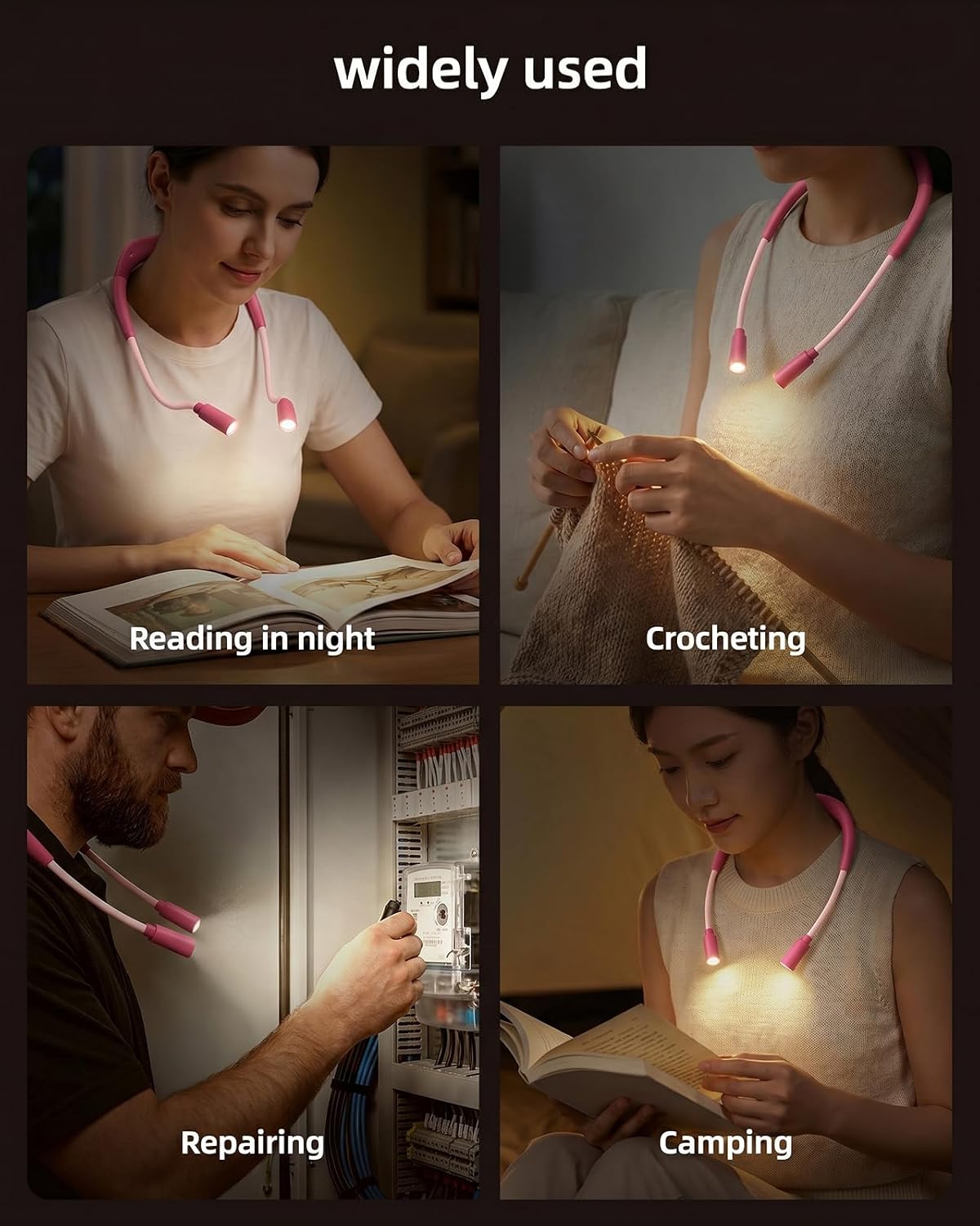 Rechargeable Book Light,3 Colors and Brightness Adjustable Reading Light,Bendable Neck Light,100hrs Long-Lasting,Perfect Reading Lamp Gift for Books in Bed, Knitting,Repairing,Working