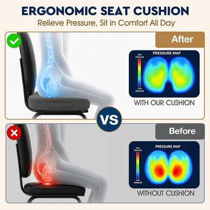 TushGuard Office/ Car Seat Cushion, Non-Slip Sciatica & Back Coccyx Tailbone Pain Relief Chair Pad, Memory Foam Butt Pillow for Computer Desk, Wheelchair, Driving (Black)