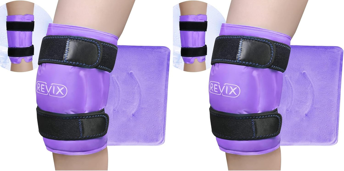 REVIX XL Knee Ice Wrap Around Entire Knee, Gel Ice Pack for Muscle Ache, Cold Pack to Reduce Discomfort and Promote Flexibility, Soft Plush Linings, Purple