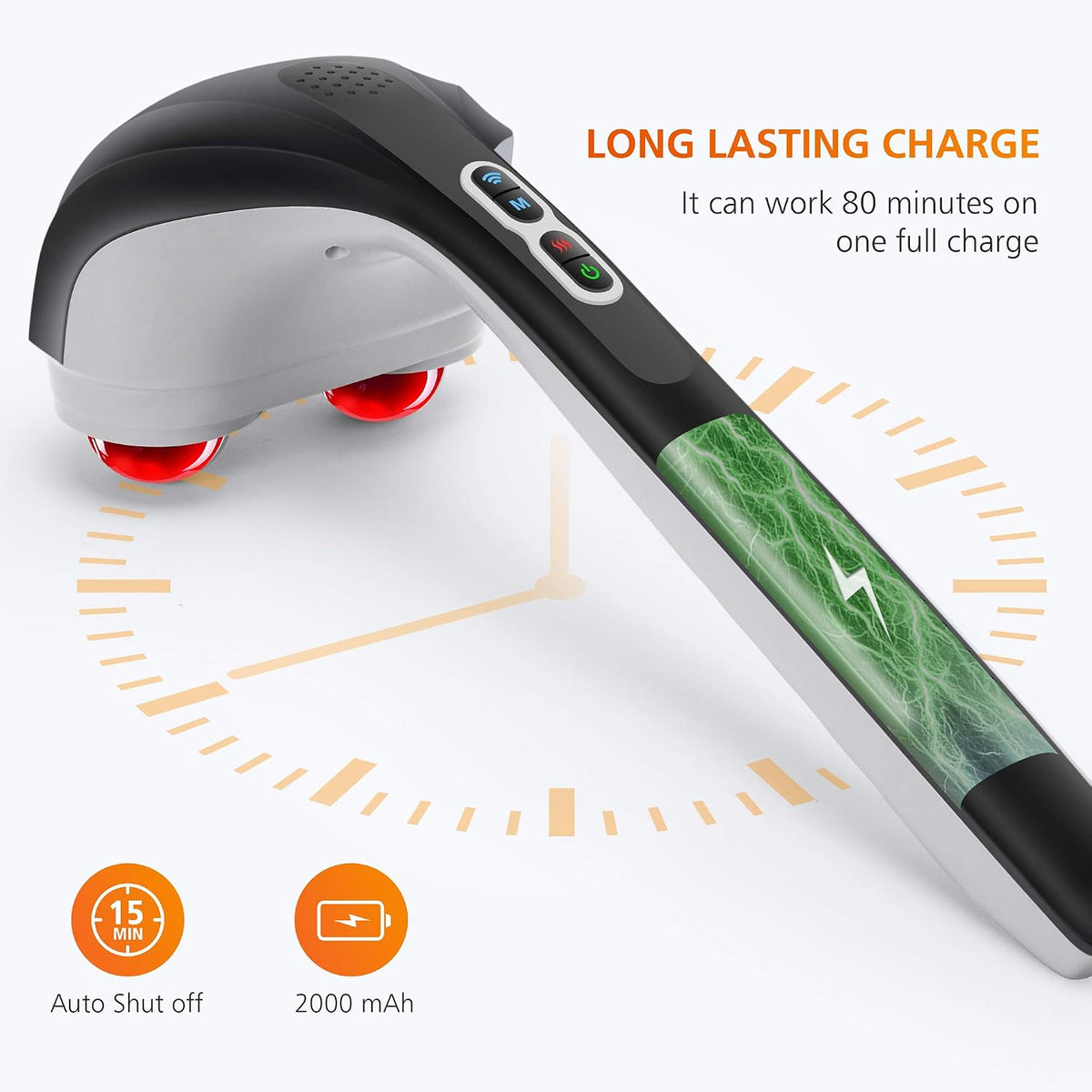 Snailax Cordless Handheld Back Massager with Heat, Percussion, Rechargeable