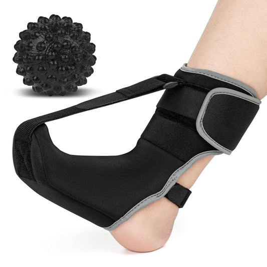 Upgraded Plantar Fasciitis Night Splint Sock with Massage Ball for Plantar Fasciitis Relief, Soft & Comfortable Foot Brace for Achilles Tendonitis Heal Spur Foot-drop Flat-arch for Women and Men, Small-Black