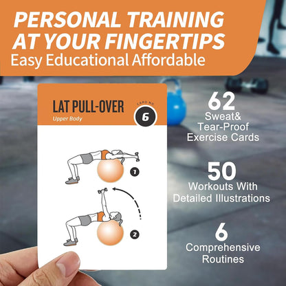 Half Balance Ball Workout Cards, 62 Exercises Cards Deck Large Size 5" x 3.5" Fitness Cards for Women & Men, Beginner Fitness Guide to Training Exercises at Home or Gym