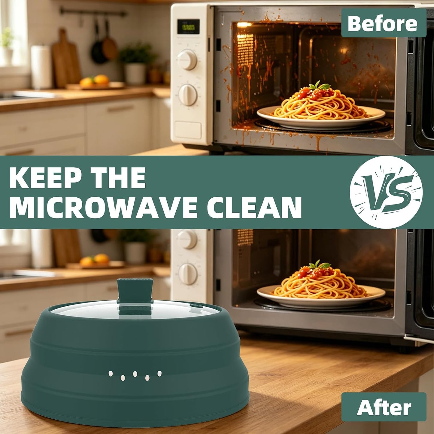 Microwave Splatter Cover Glass Guard Lid with Collapsible Silicone for Food Pot Plate Cover 9.8 inch Dark Blue