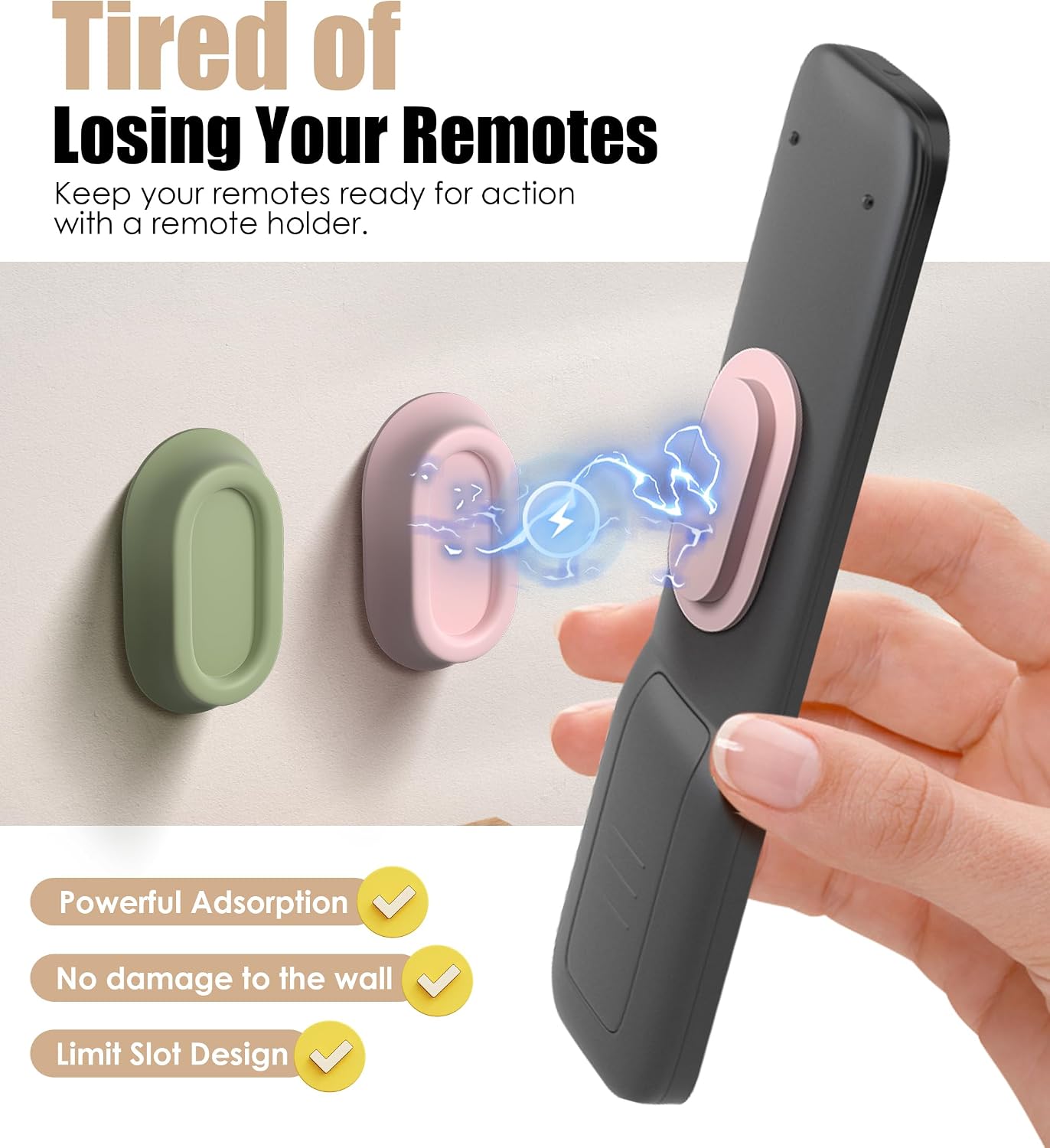 Magnetic Remote Control Holder Wall Mount for TV/Fan, 5Pack-Black | No Drill Self-Adhesive TV Remote Holder for Bed, Silicone Remote Caddy, Bedside Organizer, RV Accessories