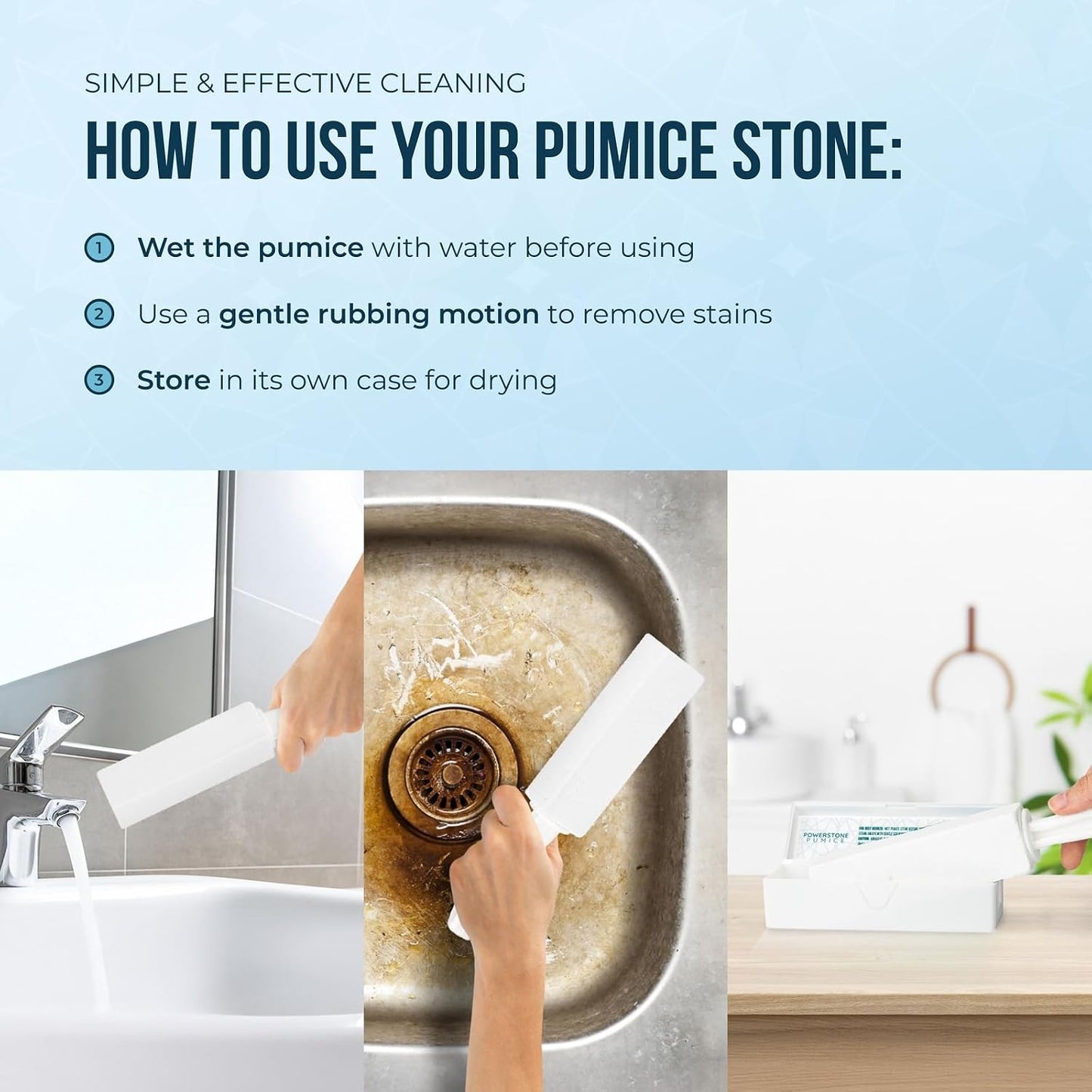Powerstone Pumice Stone Toilet Bowl Cleaner with Handle (2-pack) - A Solution for Hard Water Stains on Toilets, Grills, Tiles, Grout & Pools