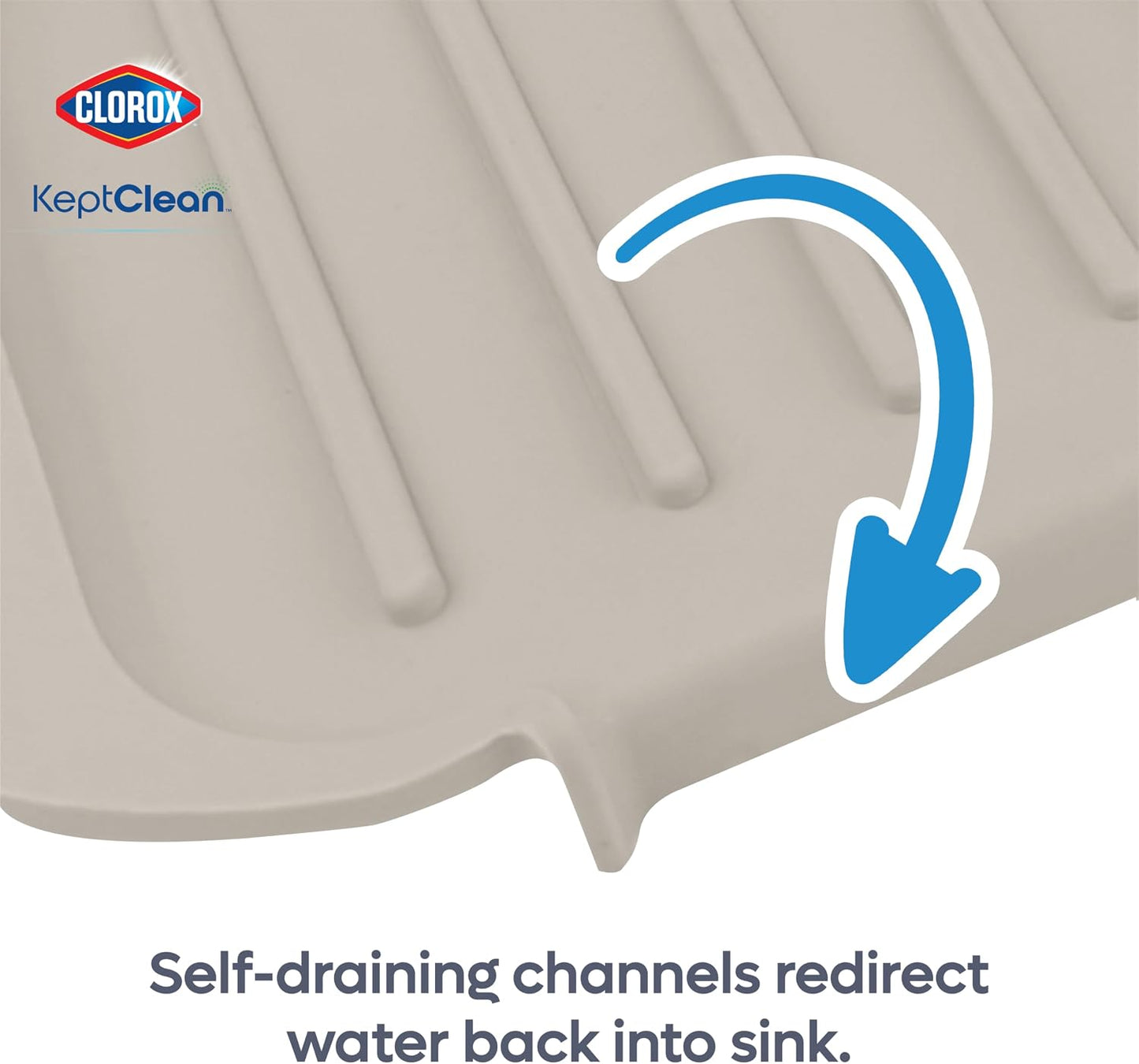 Clorox KeptClean™ 3-Piece Kitchen Sink Set with Two Interlocking Non-Slip Dish Drying Mats and Self-Draining Faucet Guard Splash Protector for Sink Areas, Almond Cream