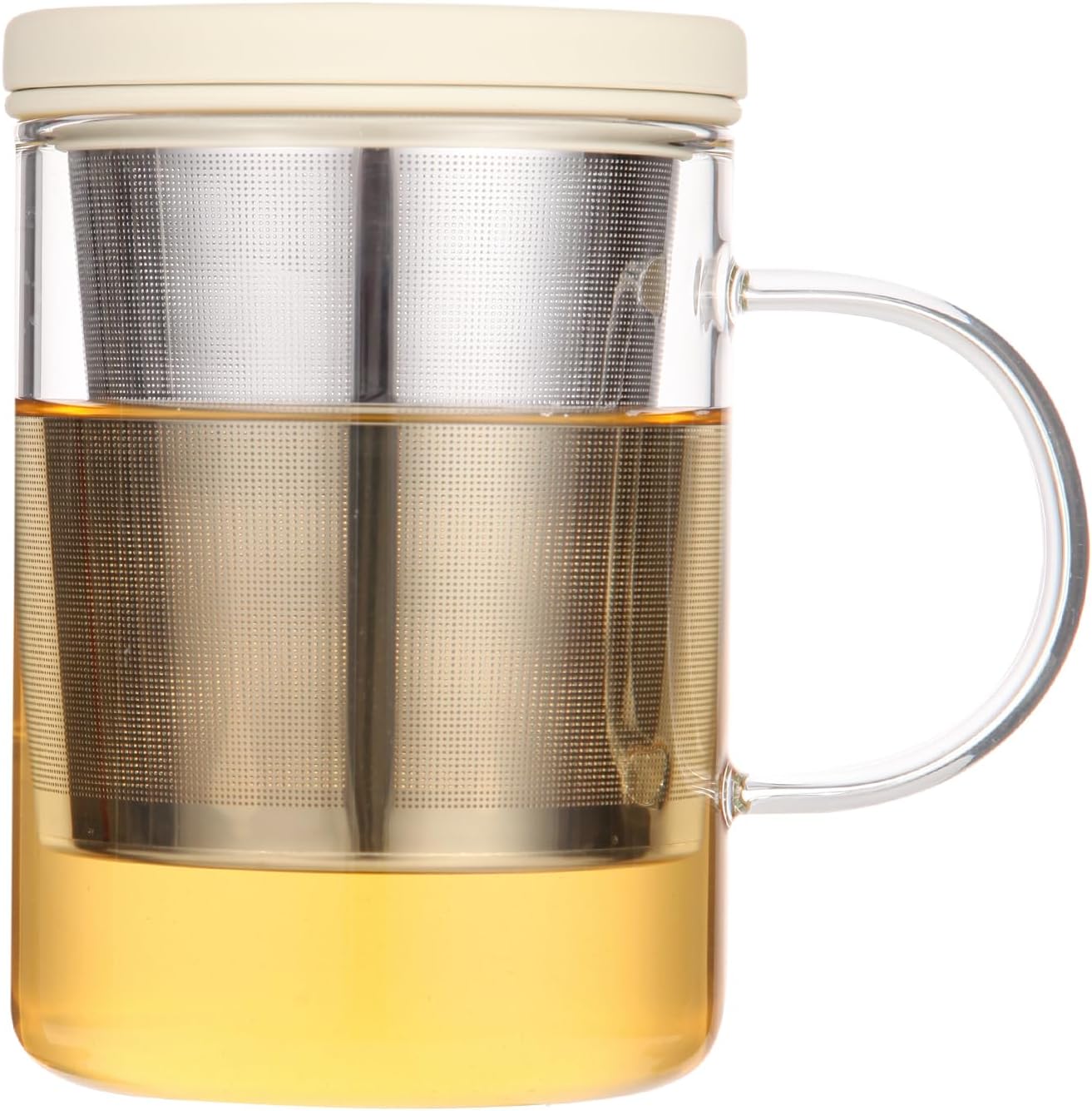emoi 15 oz Glass Tea Cup with Infuser & Lid, Ideal for Loose Leaf Tea, Gray | Tea Mug with Extra Fine Mesh 304 Stainless Steel Steeper & Silicone Lid, Brew a Perfect Cup Easily at Home or Office