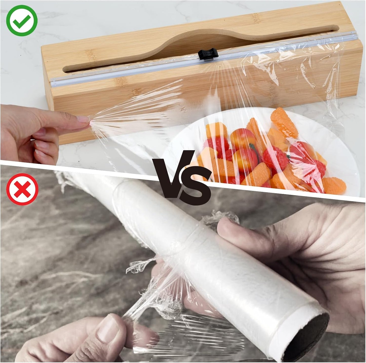 Plastic Wrap Dispenser with Cutter,Cling Wrap with Slide Cutter for Kitchen Storage Organization Holder for 12" Roll