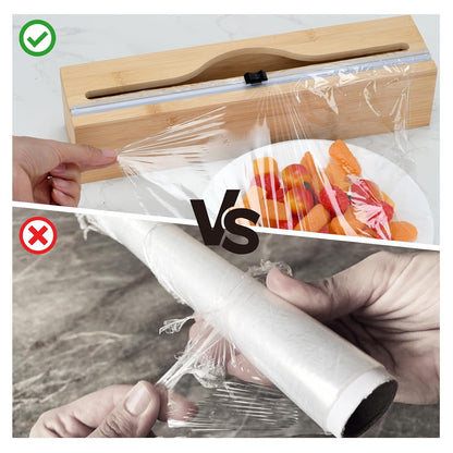 Plastic Wrap Dispenser with Cutter,Cling Wrap with Slide Cutter for Kitchen Storage Organization Holder for 12" Roll