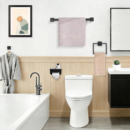 TURS Bathroom Hardware Set Black 4-Piece Towel Bar Set Include 24 Inch Towel Bar Hand Towel Holder Towel Hook Toilet Paper Holder with Shelf Wall Mounted Stainless Steel Bathroom Accessories Set