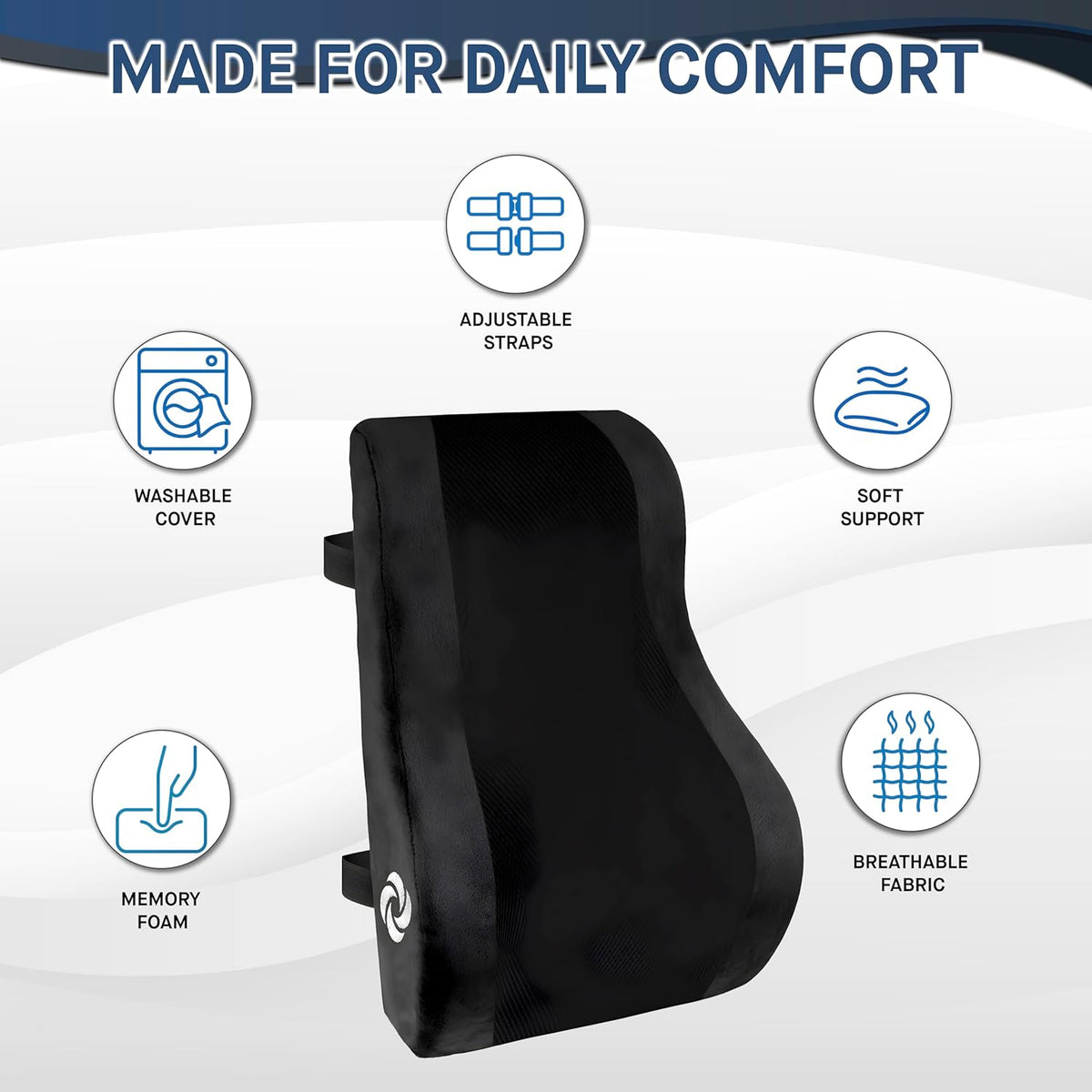 Samsonite Ergonomic Lumbar Support Pillow for Office Chair and Car Seat - Memory Foam Back Support Lumbar Pillow, Premium Cushion Chair Support for Lower Back Pain Relief and Versatile Use (Navy)