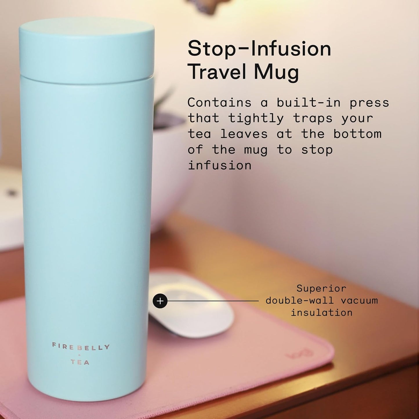 Firebelly Tea, Travel Tea Infuser Mug with Strainer, Insulated Tumbler for Loose Leaf Tea or Coffee, Leakproof Bottle for Hot or Iced Drinks, Stainless Steel Thermos with Lid, Salmon