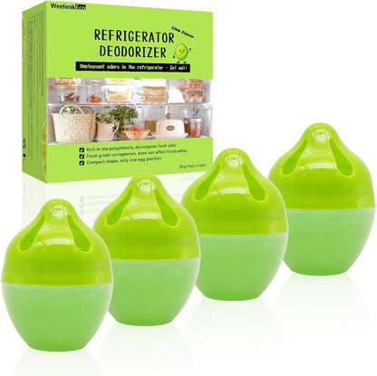 Refrigerator Deodorizer, More Effective Than Baking Soda (4Pcs/Lime Flavor) | Removes stubborn fridge odors, food-grade raw materials with natural tea polyphenol extracts, 45–90 day lifespan
