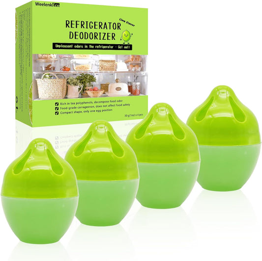 Refrigerator Deodorizer, More Effective Than Baking Soda (4Pcs/Lime Flavor) | Removes stubborn fridge odors, food-grade raw materials with natural tea polyphenol extracts, 45–90 day lifespan