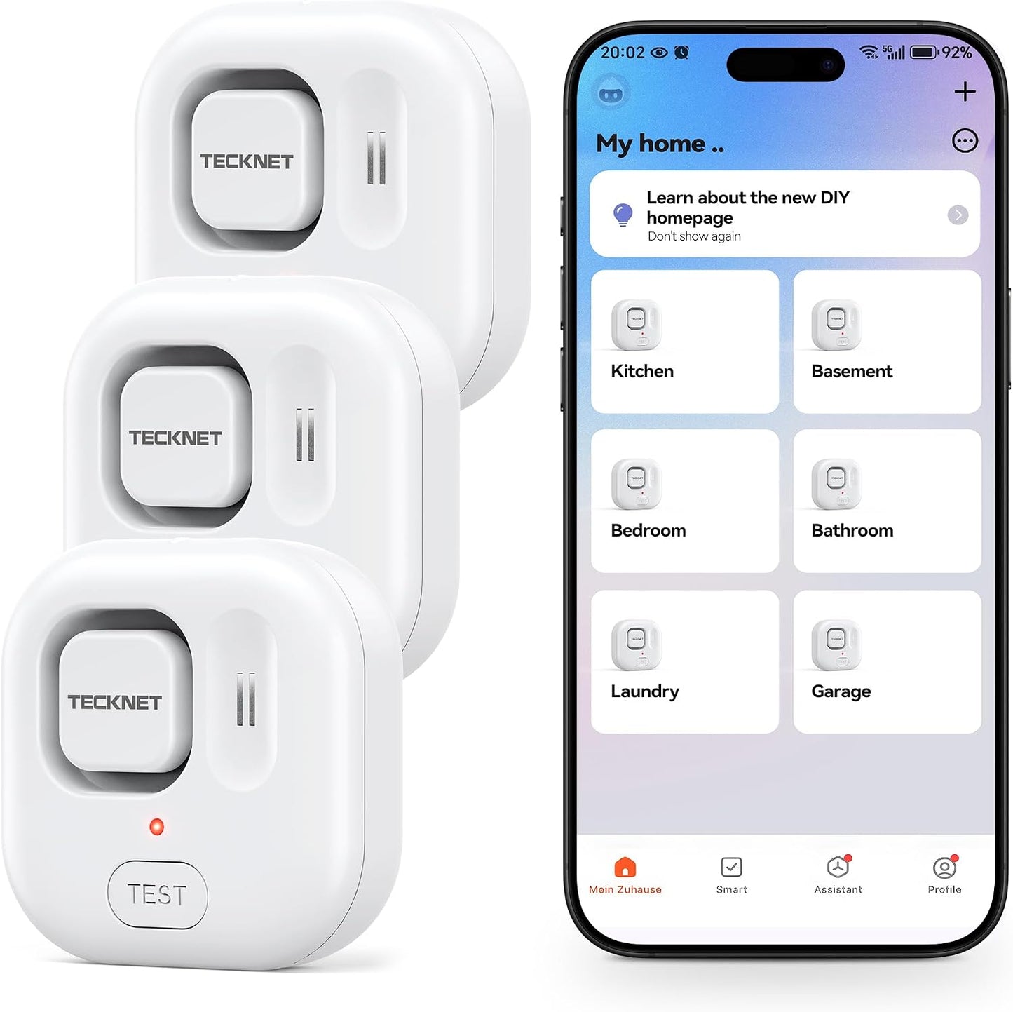 TECKNET WiFi Water Leak Detectors, Leak & Drip Alert with APP Push and Sound Alarm, Smart Water Sensor with 120dB Adjustable Alarm, for Home Kitchen Bathroom Basement (2 Pack, Battery Included)
