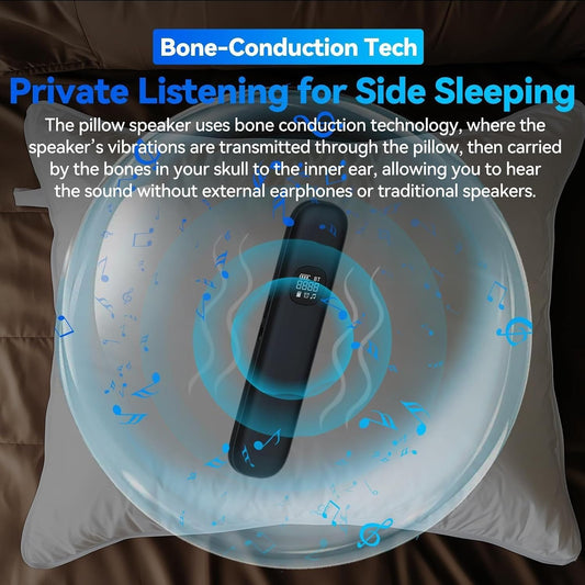 Bone Conduction Pillow Speaker | Under Pillow Bluetooth Speaker for Sleeping Private Sleep Speaker with 11 White Noises TF Card Slot – Ideal for Late-Night Scrolling Without Disturbing Partner