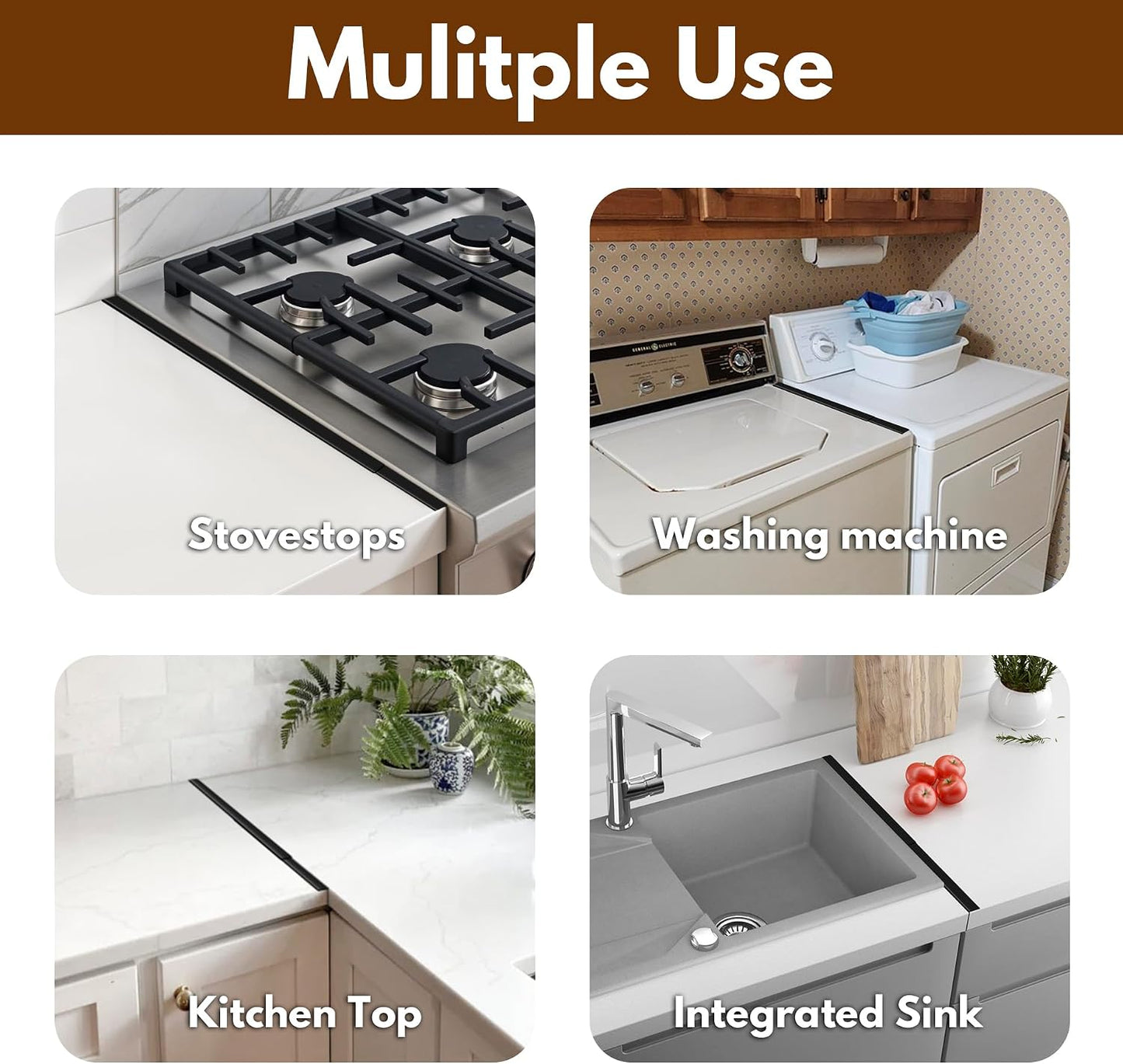 RECAPS Stainless Steel Extendable Stove Gap Covers Fliter 13.8"to 27.5"In | Stove Side Gap Covers for Kitchen, Heat Resistant Oven Crack Guard for Counter (2 Packs，Black）