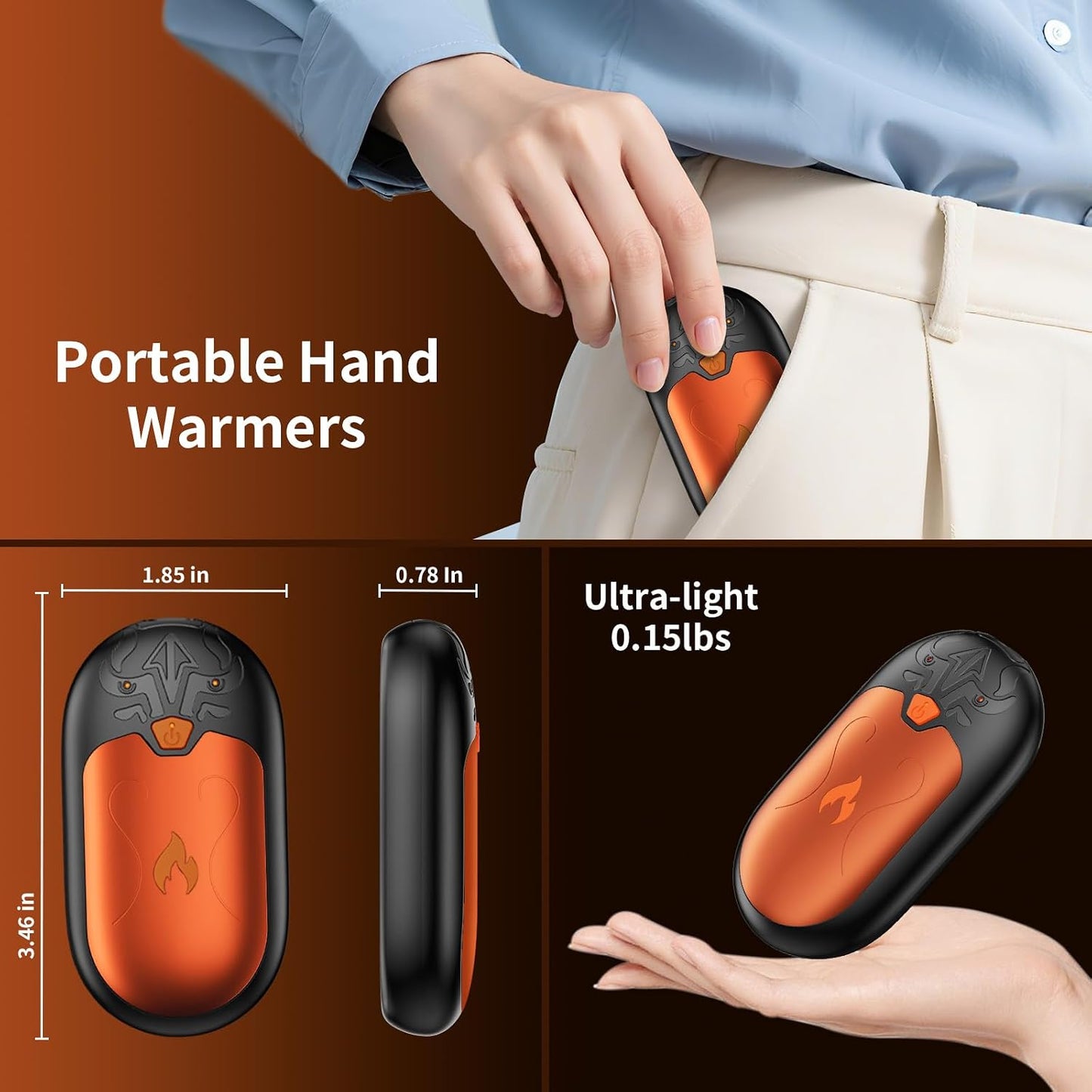 Hand Warmers Rechargeable 2 Pack, Electric Hand Warmer, 24Hrs Long Lasting Magnetic Reusable Hand Warmers with 3 Heat Settings, Portable Pocket Heater, for Men, Women, Camping, Hunting, Golf, Ski