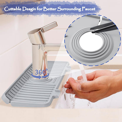 Kitchen Sink Splash Guard, 20IN Longer Silicone Faucet Guard & Draining Mat, Bathroom and Kitchen Sink Organizer, Sink Faucet Mat Water Splash Guard Behind Faucet Accessories Gadget, 20” x 5.5”, White