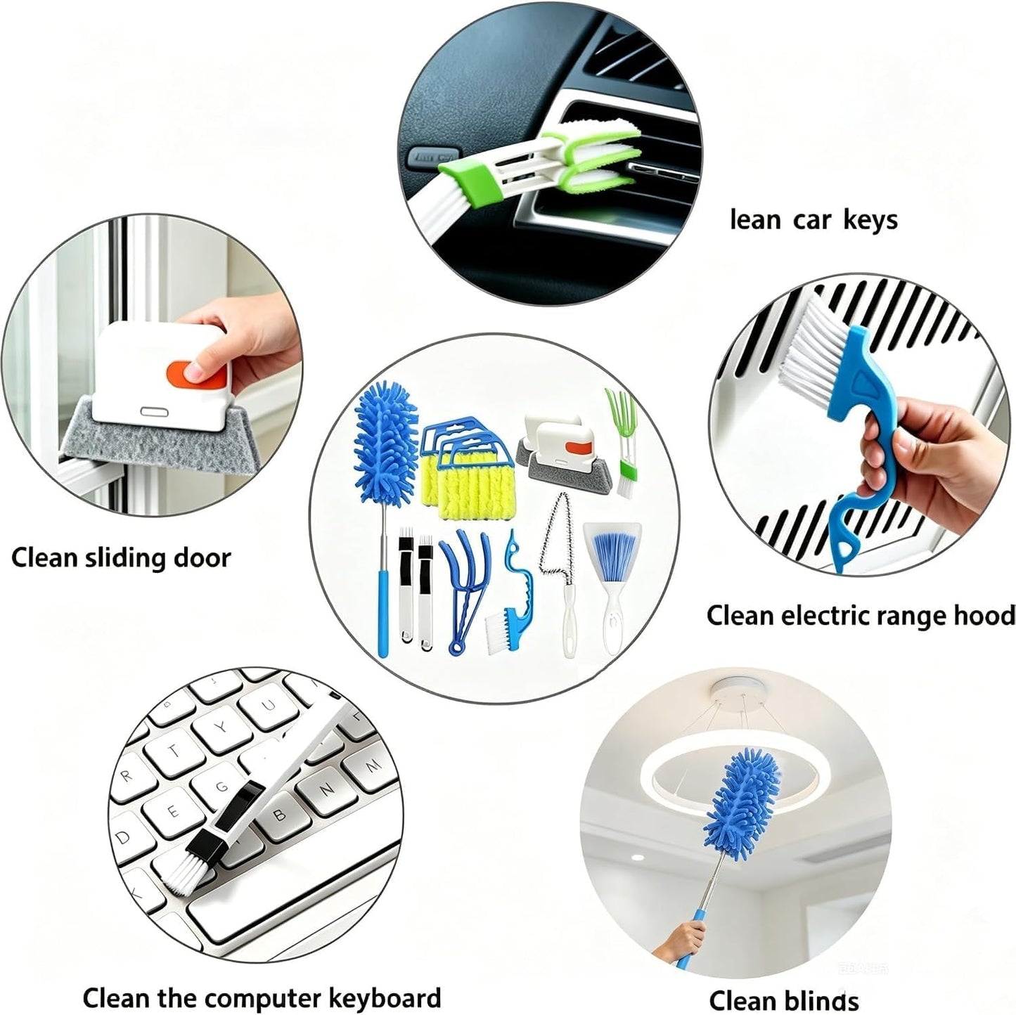 12-Piece Blind Cleaning and Dusting Tool Set, Including Blind Cleaning Brushes and dusting Brushes, Perfect for Cleaning Blinds, air conditioners, Fans, Tiles, Door and Window Tracks, and car Vents