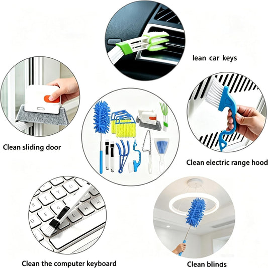 12-Piece Blind Cleaning and Dusting Tool Set, Including Blind Cleaning Brushes and dusting Brushes, Perfect for Cleaning Blinds, air conditioners, Fans, Tiles, Door and Window Tracks, and car Vents