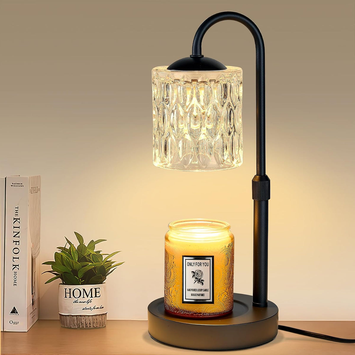 Briever Dimmable Candle Warmer Lamp with Timer, Height Adjustable Electric Candle Wax Warmer, Christmas Birthday Gifts for Women Mom, House Warming Gifts New Home Room Decor, Black Solid Wood Base