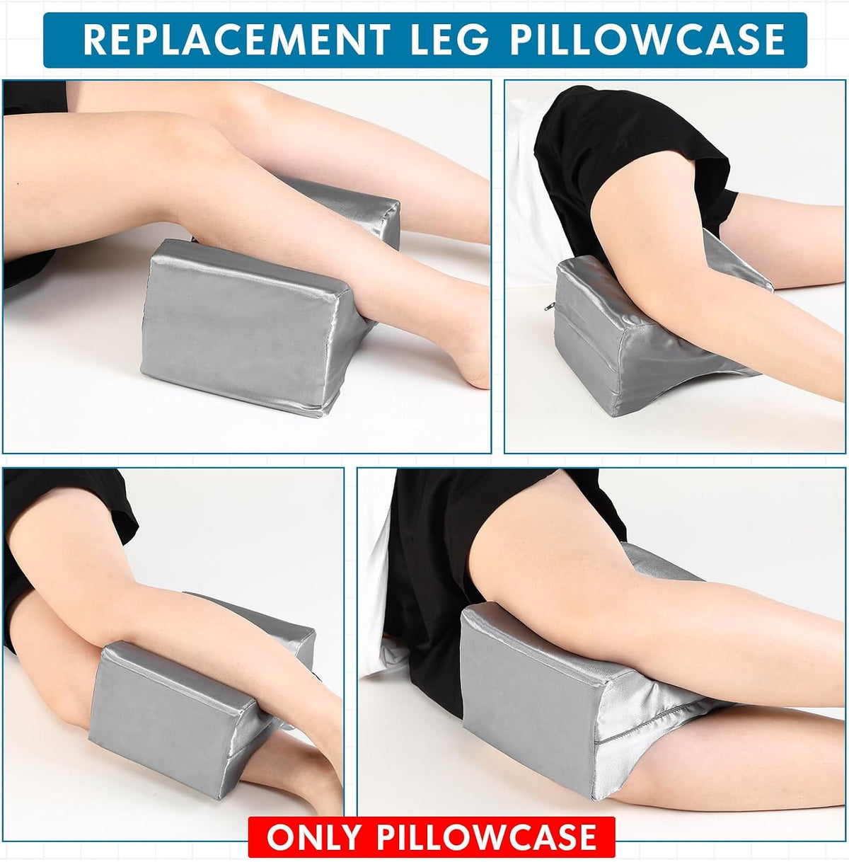 HunnmingRe 2 Pcs Knee Pillowcase for Side Sleepers, Satin Knee Pillow Cover