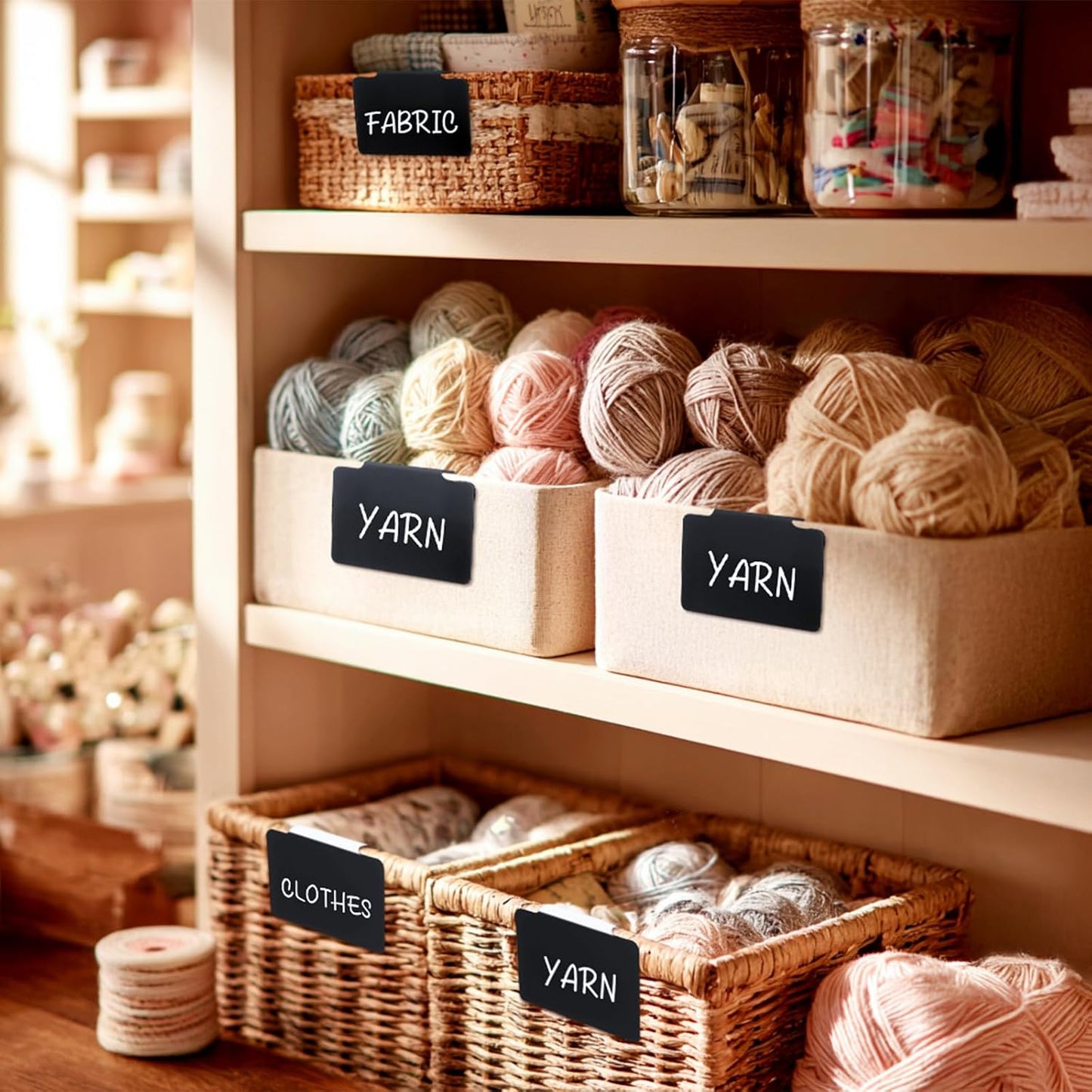 12pcs White Basket Labels Removable PVC Labels | Clip On for Storage Bins, Removable PVC Labels for Baskets with Holders, 3.5x2.7 Inches