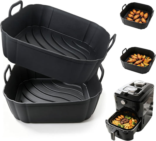 Redfly 2 Pack Silicone Air Fryer Liners,Square Reusable to 8.5in Air Fryer | Compatible with Ninja AF141 181、COSORI 5-6.5 QT Non-Stick Basket Inserts,Silicone Mat Bowl Air Fryer Accessories Kitchen
