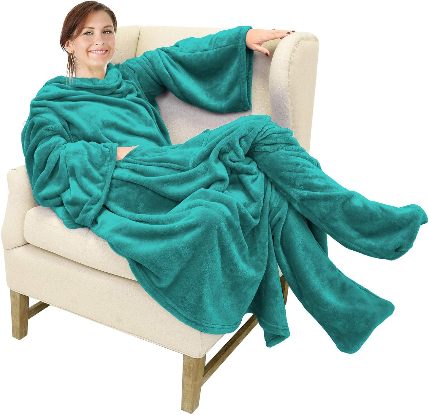 Catalonia Wearable Blanket with Sleeves & Foot Pocket for Adults | Soft Fleece Throw Wrap with Hands-Free Comfort, Perfect for Reading, TV Time & Relaxing, Christmas Gift for Women & Men