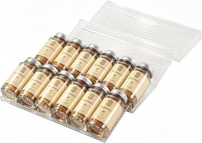 UFORU Acrylic Drawer Spice Organizer 4 Pack,Expandable 11‑22" Tray | Clear Tiered Spice Rack for Drawer,Seasoning Organizer,Hold Up to 24 Standard Spice Jars,No Assembly,Jars Not Included