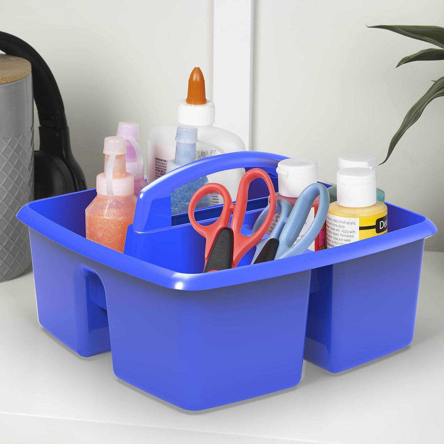 Storex 2-Compartment Large Cleaning Caddy – Multipurpose Supply Organizer with Handle - Black, 1-Pack (00973A06C)