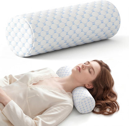 Neck Roll Pillow for Neck Pain Relief - Memory Foam Neck Support Pillow for Bed | Round Neck Pillow for Sleeping, 15.7 * 6 * 6 inch (Cool-Blue)