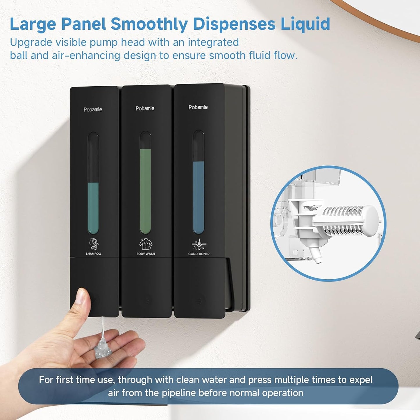 Shampoo and Conditioner Dispenser - Shower Soap Dispenser Wall Mounted No Drill - Shampoo Conditioner Body Wash Dispenser 3 Chamber - Easy Install for Bathroom Hotel Black 1200ml