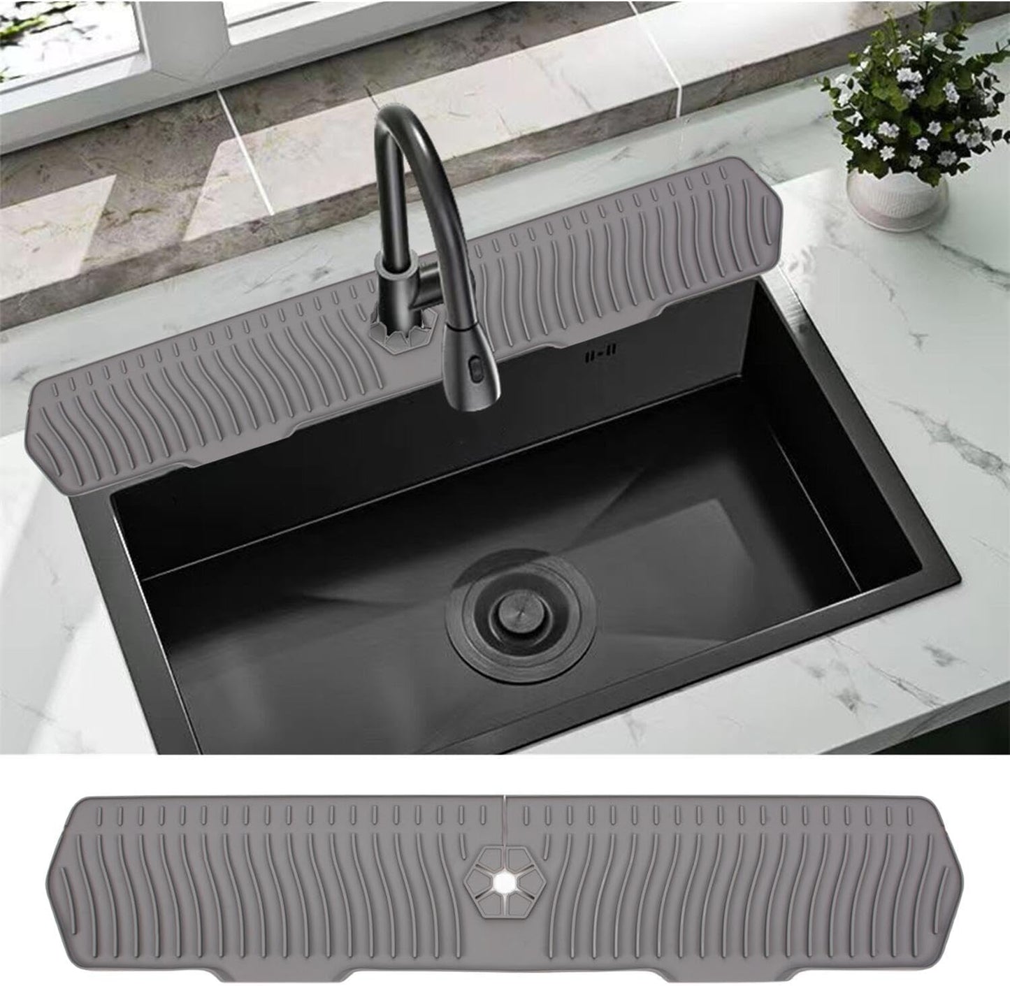 30 Inch Sink Splash Guard, Large Size Kitchen Sink Splash Guard, Longer Silicone Faucet Handle Drip Catcher Tray for Kitchen Countertop, Bathroom, Farmhouse (Black)