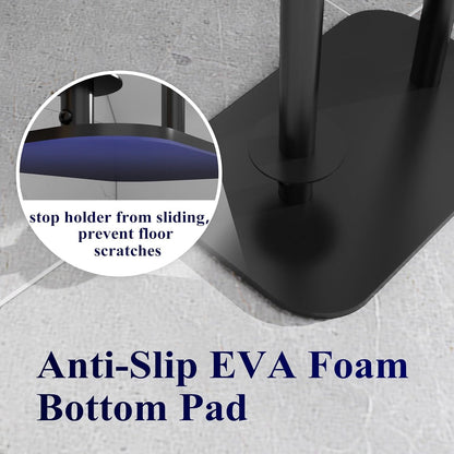 Kitsure Metal Toilet Paper Holder Free Standing, Medium, Black | Rustproof Toilet Paper Stand for 4 Rolls, Bathroom Organizers and Storage with Anti-Slip Base and Plastic Shelf