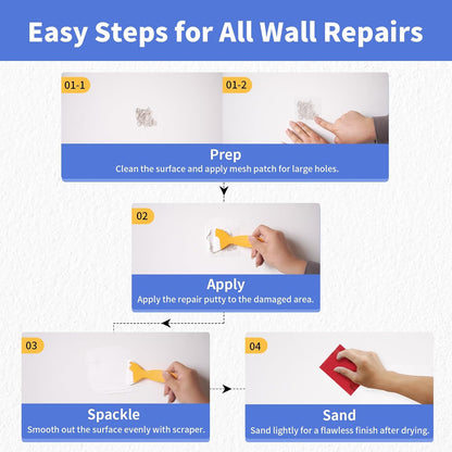 YKF Drywall Repair Kit, 18 oz Ready to Use Quick Dry Wall Repair Paste with Scraper and Self-Adhesive Mesh, White Spackle Putty for Small Holes, Nail Holes, Dents and Cracks