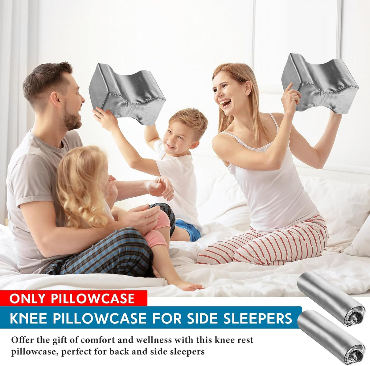 HunnmingRe 2 Pcs Knee Pillowcase for Side Sleepers, Satin Knee Pillow Cover