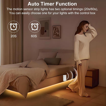 2 Pack Battery COB Motion Sensor Strip Lights with Day & Night Modes | 6.6Ft 640 LED Under Cabinet Flexible Tape Lights for Bedroom Kitchen Stair Shelf, 6000K Cool White