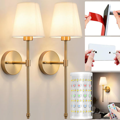 Nekhung Battery Operated Wall Sconce, Peel and Stick Sconces Set of 2