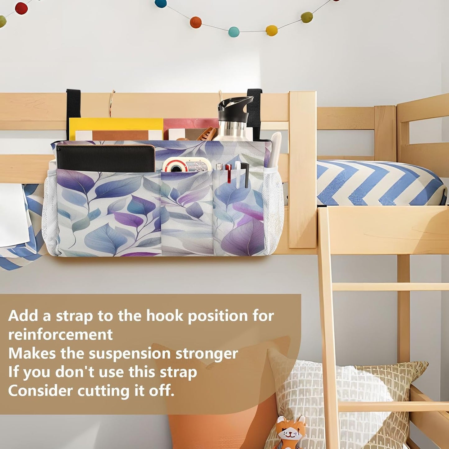 Bedside Caddy Hanging Storage Bag Dancing Leaves Bedside Organizer Caddy for Bunk, Dorm Room, Hospital Beds - Place Magazines / Remotes / Keys