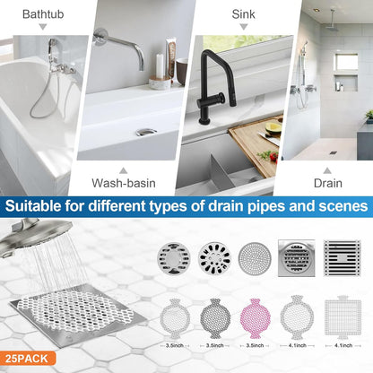 25 Pack, Disposable Shower Drain Hair Catcher Mesh Stickers, Disposable Hair Drain Catcher.(White,4.1inch), Hc2-4.1inRound-25