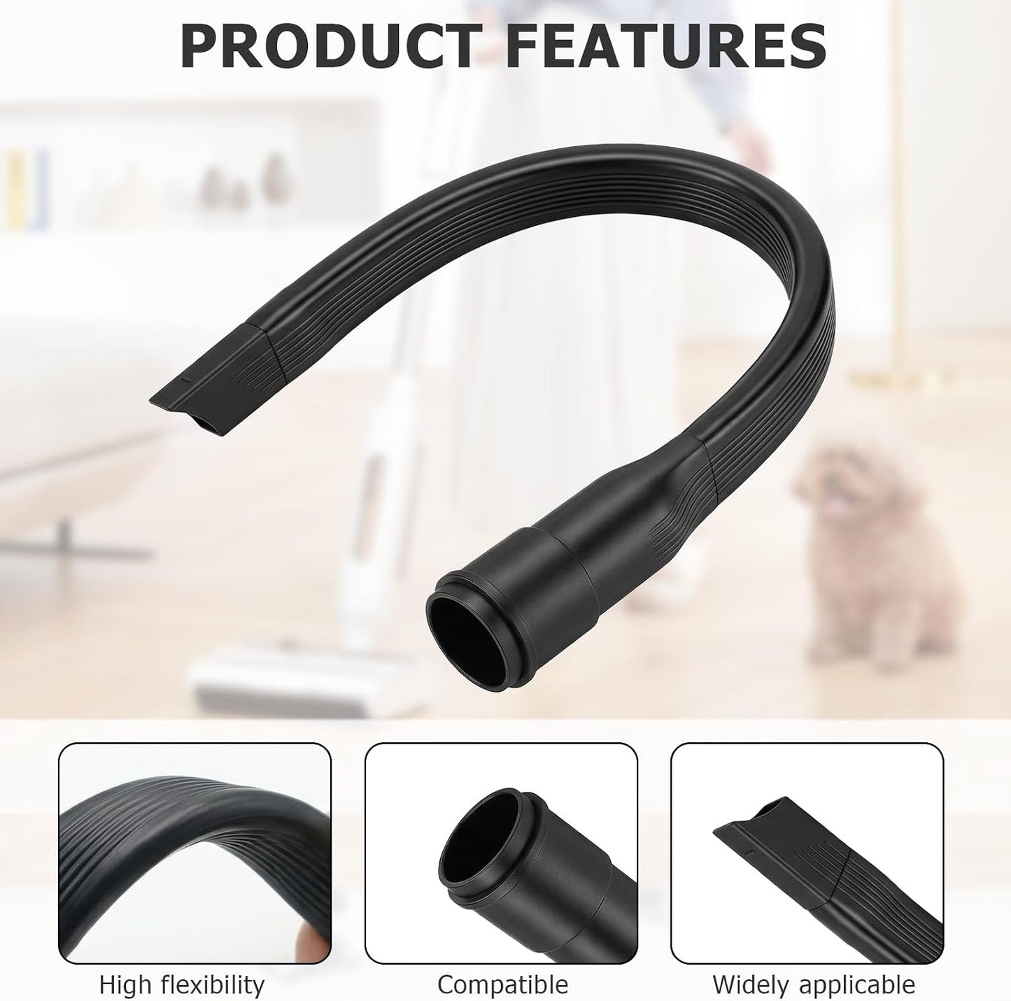 Dryer Vent Vacuum Hose Attachment, Flexible 25 Inch Crevice Tool for Lint Removal and Deep Cleaning, Flat Narrow Nozzle Fits 1-1/4" and 1-3/8" Vacuum Hoses