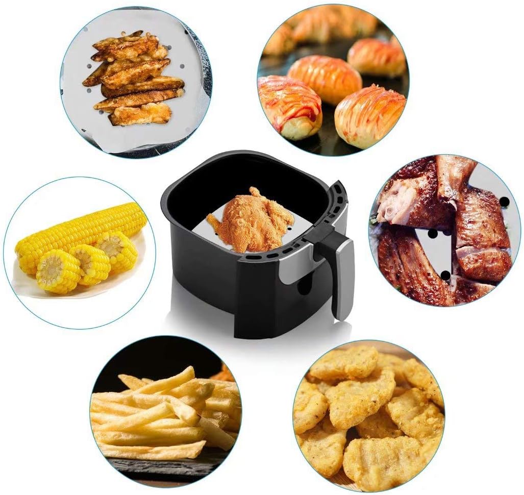 Air Fryer Parchment Paper Liners: 200PCS 8.5 inch Square Perforated parchment paper for Air Fryer, Premium Bamboo Steamer Liner for Air Fryers Baking Cooking Oven