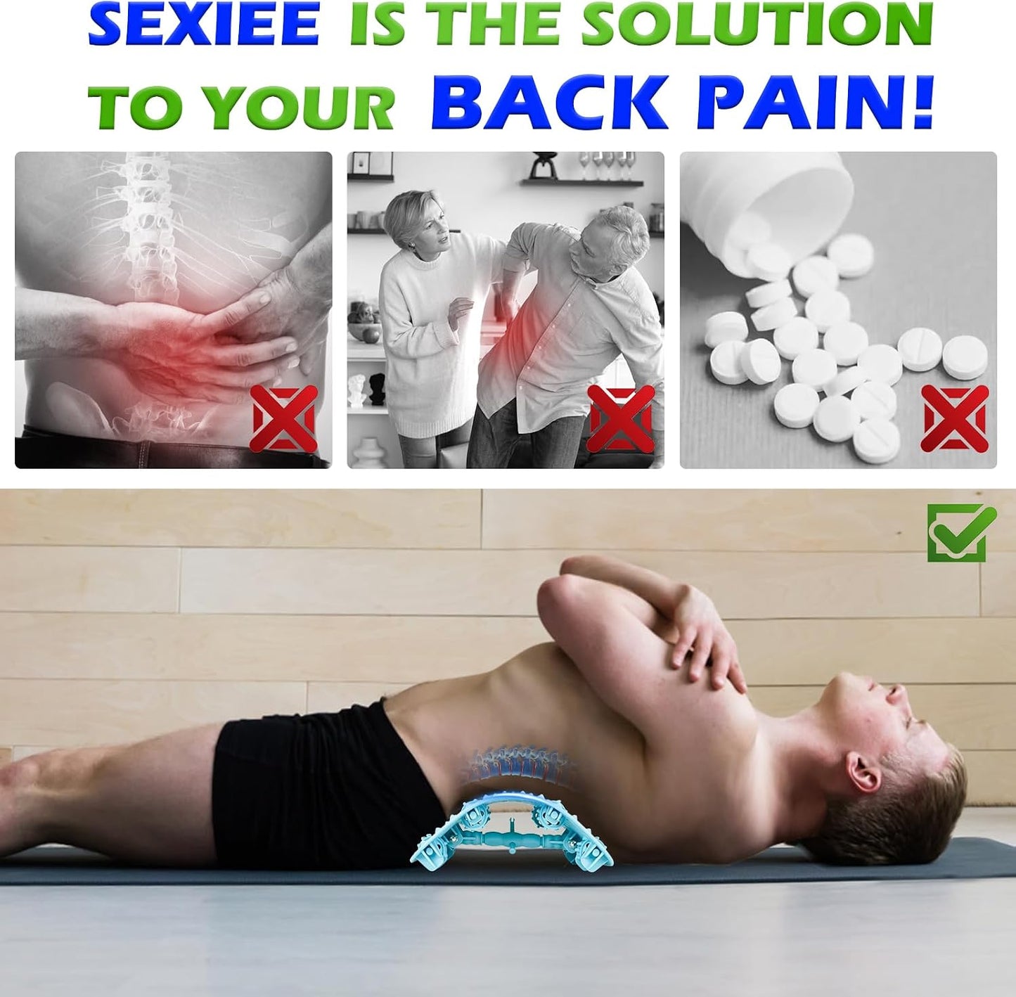 Back Stretcher for Lower Back, Pneumatic Adjustable Lumbar Support Board with 10 Magnets and 90 Massage Points, Daily Back Stretching Device for Home, Office, Yoga and Travel
