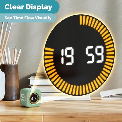 KADAMS Pomodoro Timer – Visual Cube with 5/10/30/60 Min Presets, LED Countdown Ring & Count Up Mode, Silent Flip Productivity Timer for Study, Classroom, Office, Cooking (Green 5-10-30-60 min)