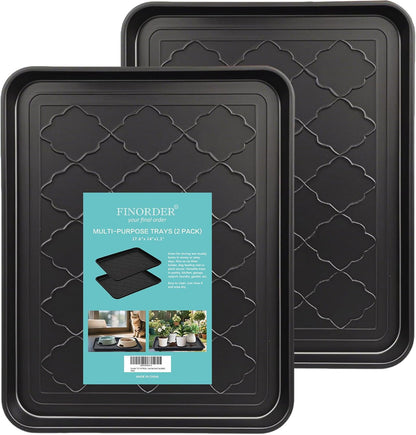 Finorder Boot & Shoe Trays, 2 Pack, 30" x 15" x 1.2", Gray | Multi-Purpose Duty Shoe Mat for Indoor and Outdoor, Plastic Pet Feeding Mat, Plastic Boot Tray for All Weather