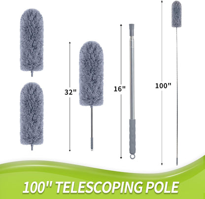 IVYROLL Skinny Duster with Extension Pole for Under Furniture | Under Appliance Cleaning Tool with 3 Microfiber Dusting Cloths, Retractable Flat Duster for Under Refrigerator, Gap