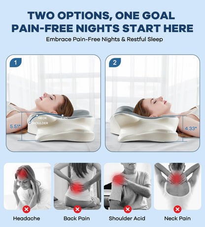 DONAMA Contour Cervical Neck Pillow for Neck Pain Relief | Queen,Ergonomic Dual-Height,Odorless Memory Foam,Side/Back/Stomach Sleepers,Cooling Hypoallergenic Cover,OEKO-TEX Certified