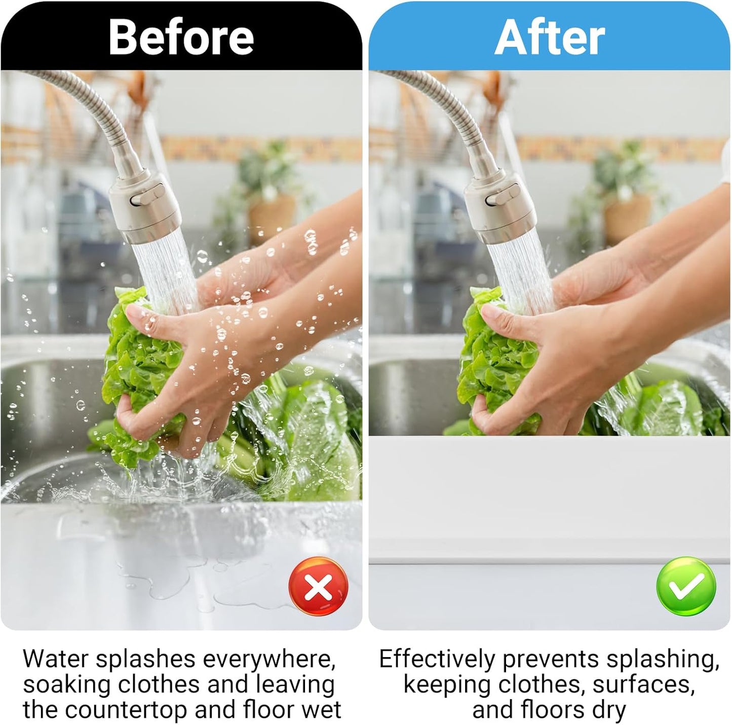 19.3 inch Silicone Sink Splash Guard, Splash Guard for Kitchen Sink Area, Backsplash Protector for Kitchen Countertop & Bathroom Bathtub with Non-Slip Strong Suction, White